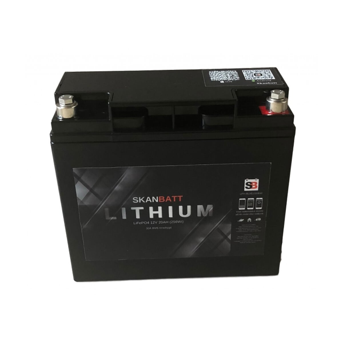 SKANBATT Bluetooth Lithium Batteri 12V 20AH 30A BMS