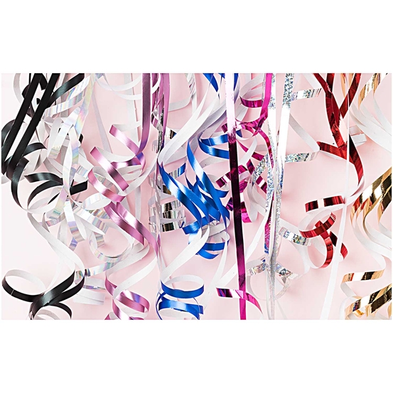 Serpentins (x18) argent avec pois holographiques 0.7mm x 3.8m