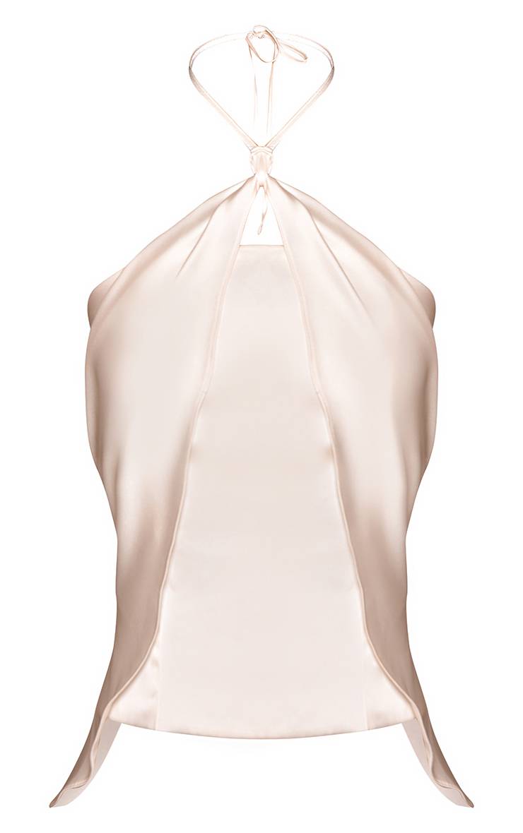 Champagne Haut Court Col Licou À Détail Découpe Goutte D'eau En Satin Pour Grande Taille - Ensemble Coordonné