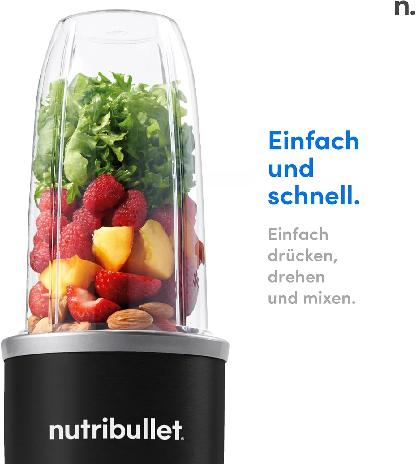 nutribullet Pro, 900 Watt Leistung, Einfach und schnell in der Anwendung, Kompakt, Leicht zu reinigen, Mit 700 ml Becher, Smoothiemixer, Smoothie Maker, Elektrischer Mixer, NB904B, Schwarz