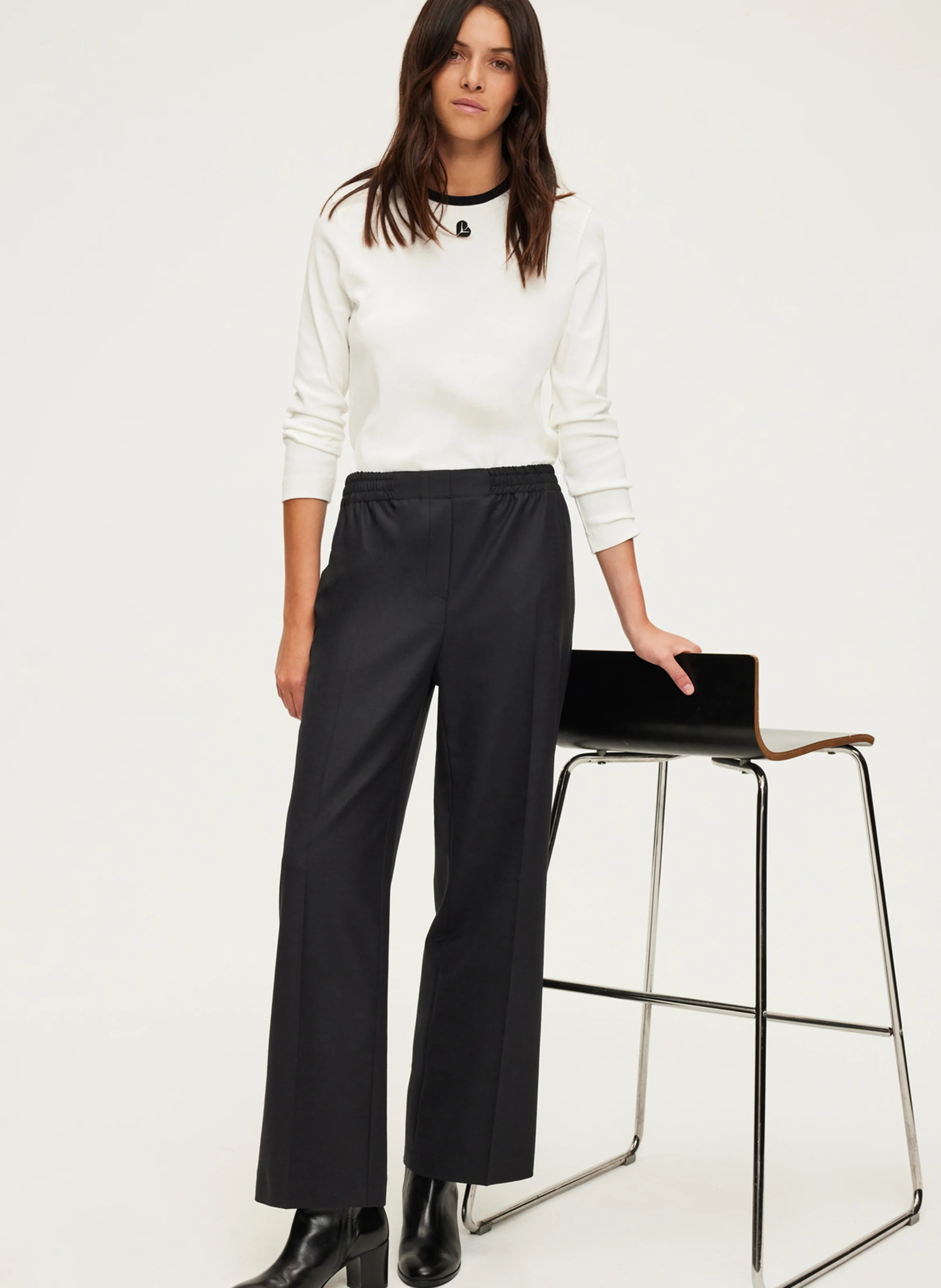 NAYELY - Pantalon large en laine mélangée | Noir