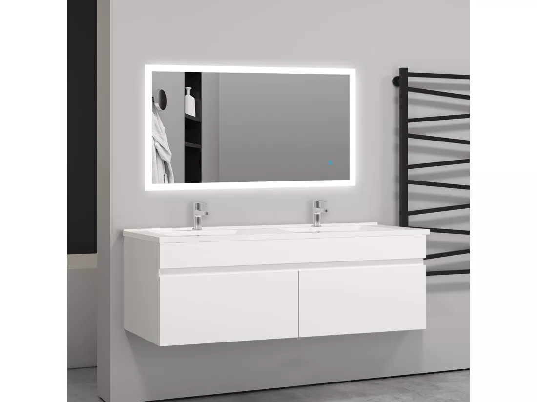 Meuble salle de bain blanc avec 2 portes à une fermeture amortie avec 2 vasques à suspendre 120x45x40(L*W*H)cm