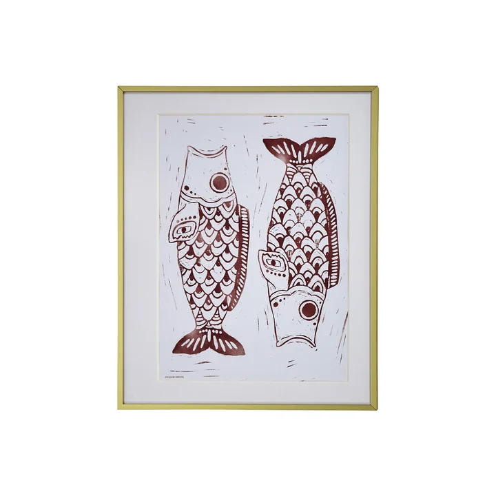 House Doctor - Fish Wandbild, 50 x 40 cm, bordeaux