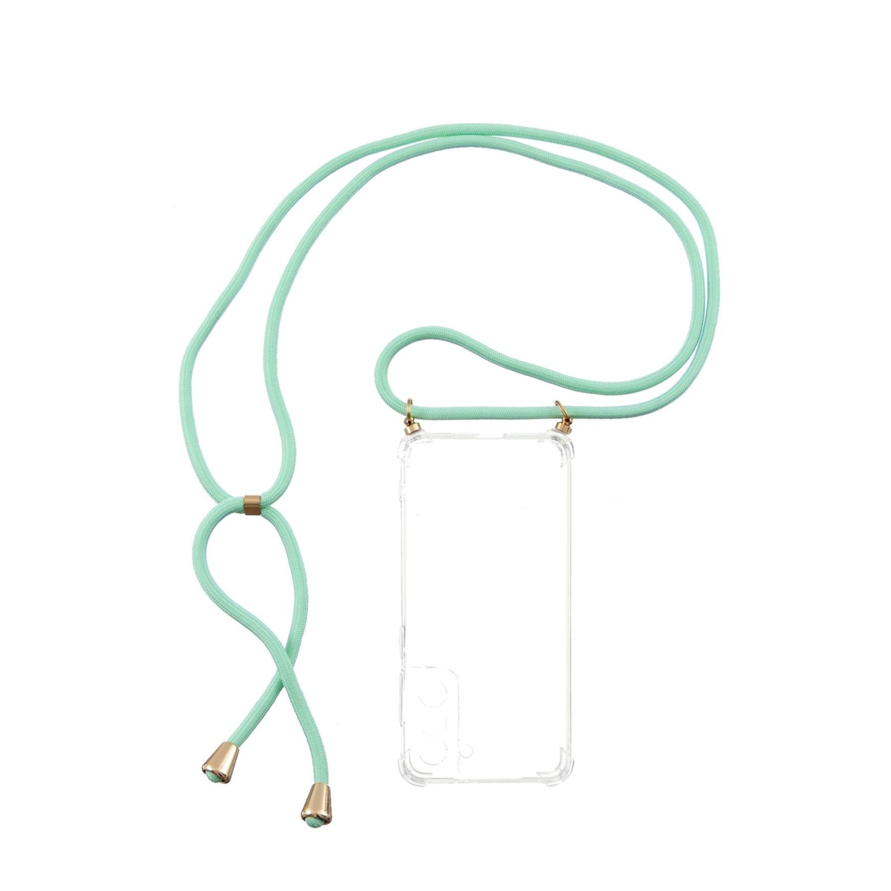 Samsung Galaxy S22 5G Necklace Gummi Hülle Air Cushion Fallschutz   Handykette (150cm) - Türkis / Gold
