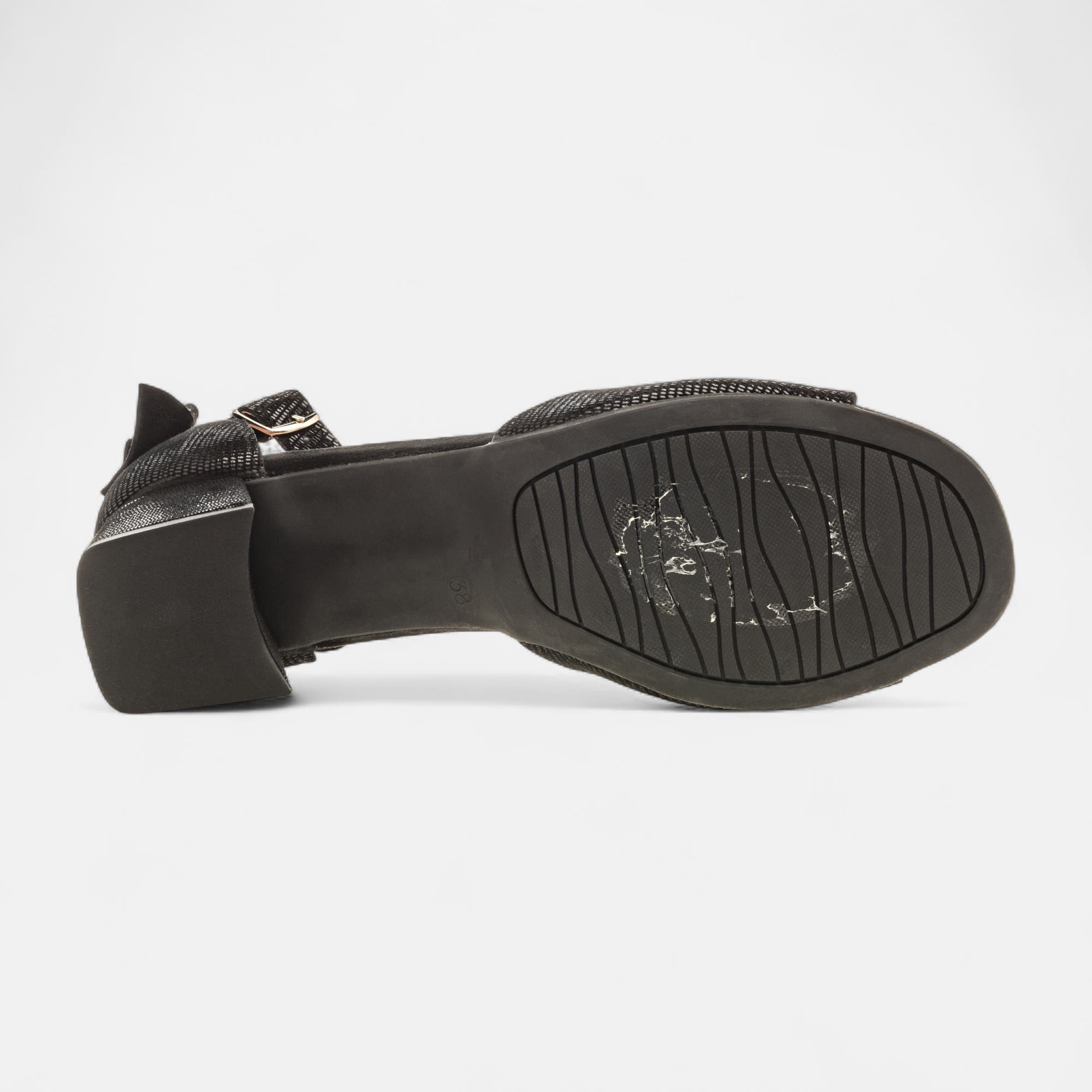 Nu-pieds à talon Femme en cuir noir