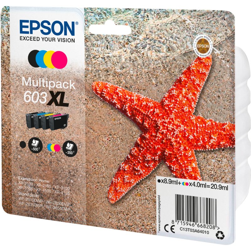 Epson 603XL Pack de 4 cartouches haute capacité 1 noir et 3 couleurs pour imprimante jet d'encre
