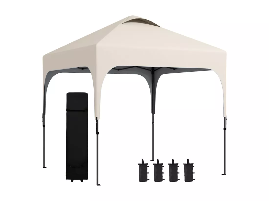 Tonnelle barnum automatique pop-up dim. 2,53L x 2,53l x 2,68H m hauteur réglable nombreux accessoires inclus acier oxford beige