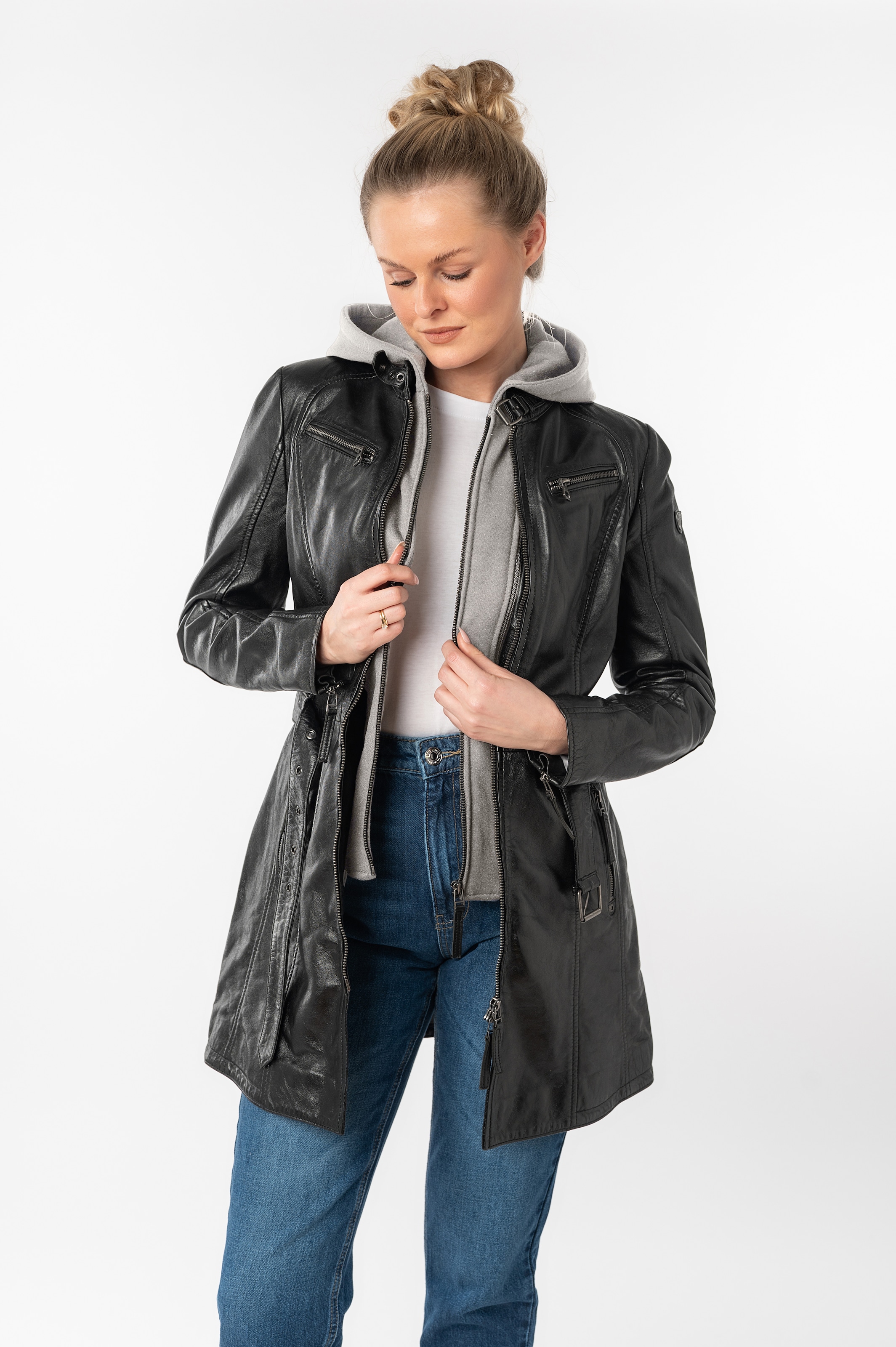 Mauritius Ledermantel »BENTE2« mit Gürtel,  lange Lederjacke mit Gürtel & abnehmbarem Kapuzen-Inlay