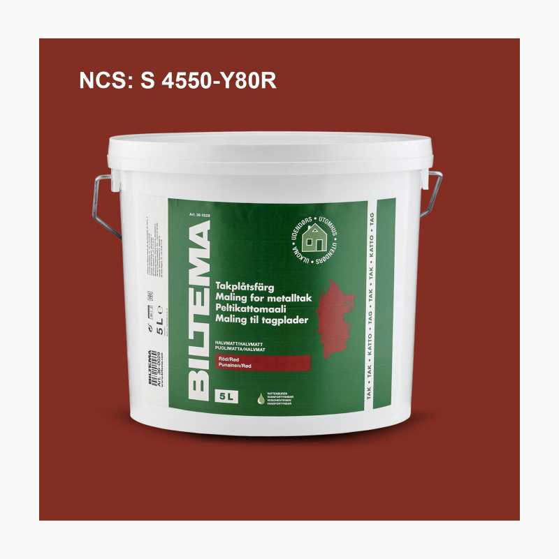 Maling for metalltak, rød, 5 liter