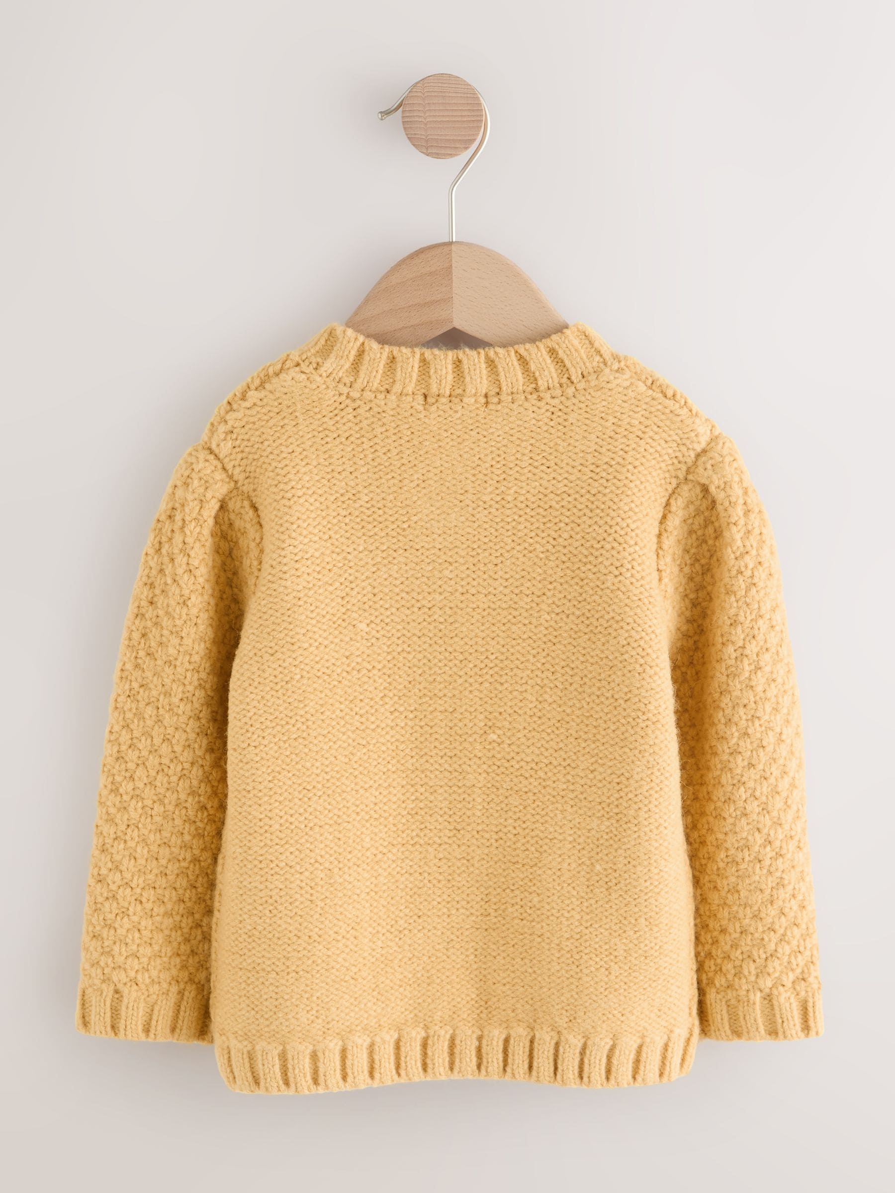 Okergeel - Grofgebreid gebobbeld vest (3 mnd-10 jr)