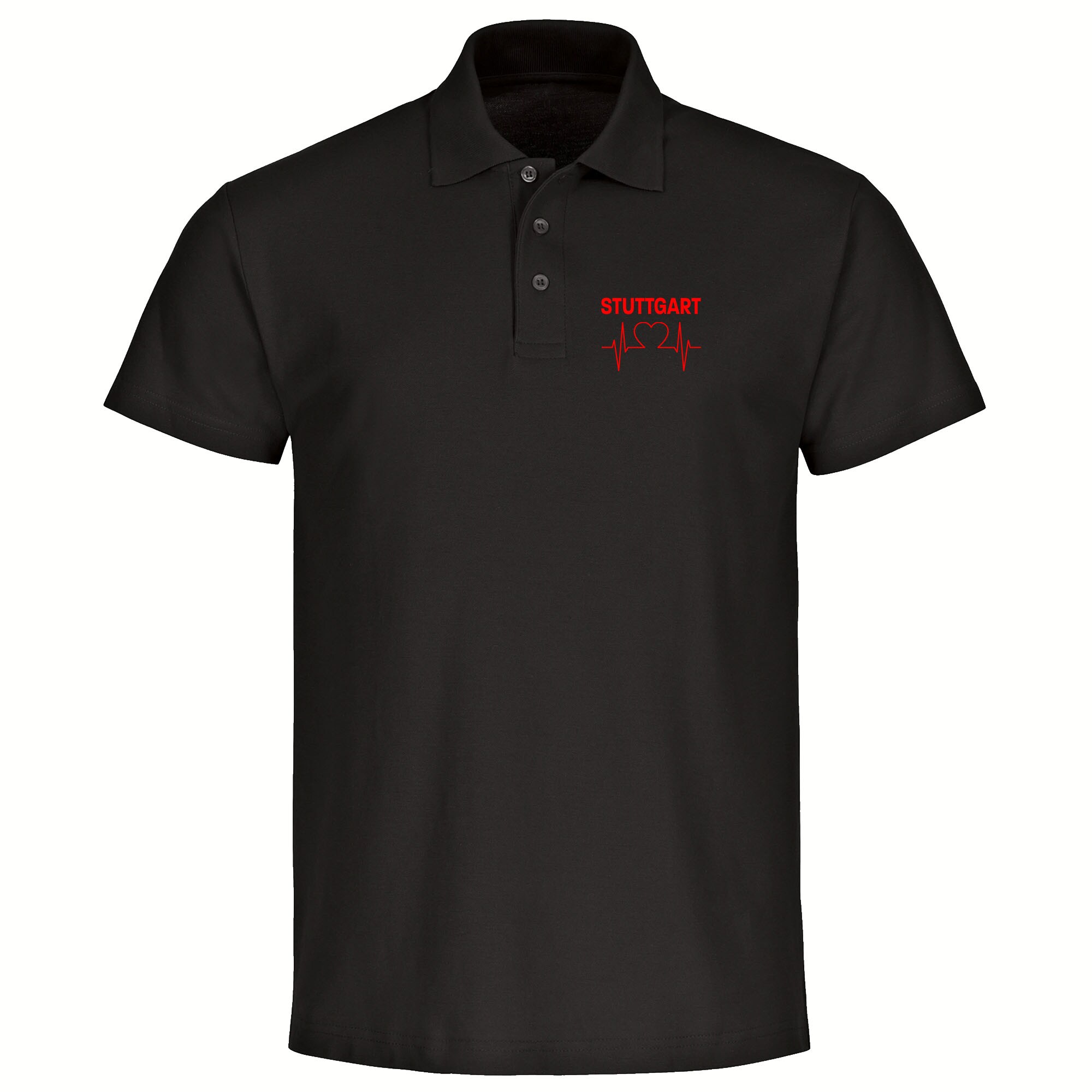 multifanshop® Poloshirt - Stuttgart - Herzschlag - Druck rot