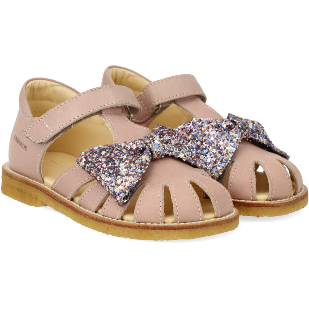 Køb Angulus Rosebud/Pastel Multi Glitter Sandal Med Glittersløjfe Og Velcrolukning