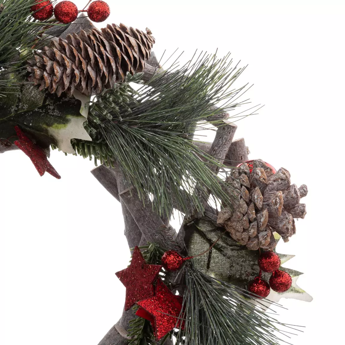Couronne de Noël (D32 cm) Nature festive Rouge