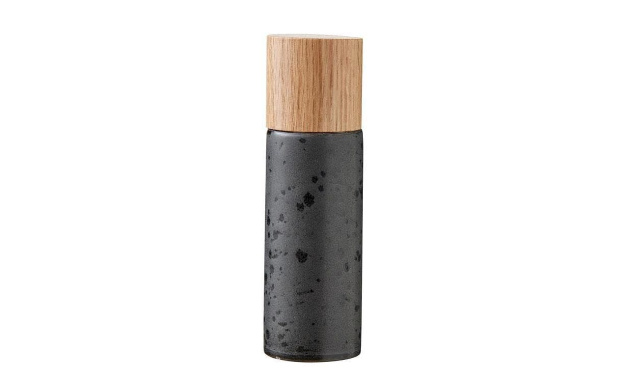 Salz- und Pfeffermühle 2 Stück, 16.7 cm, SchwarzSalz- und Pfeffermühle aus matt glasiertem Steingut mit Eichenholzplatte