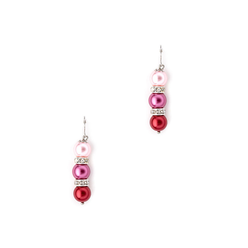 Parure Collier et Boucles d'oreilles Perles Roses, cristal et Plaqué Rhodium