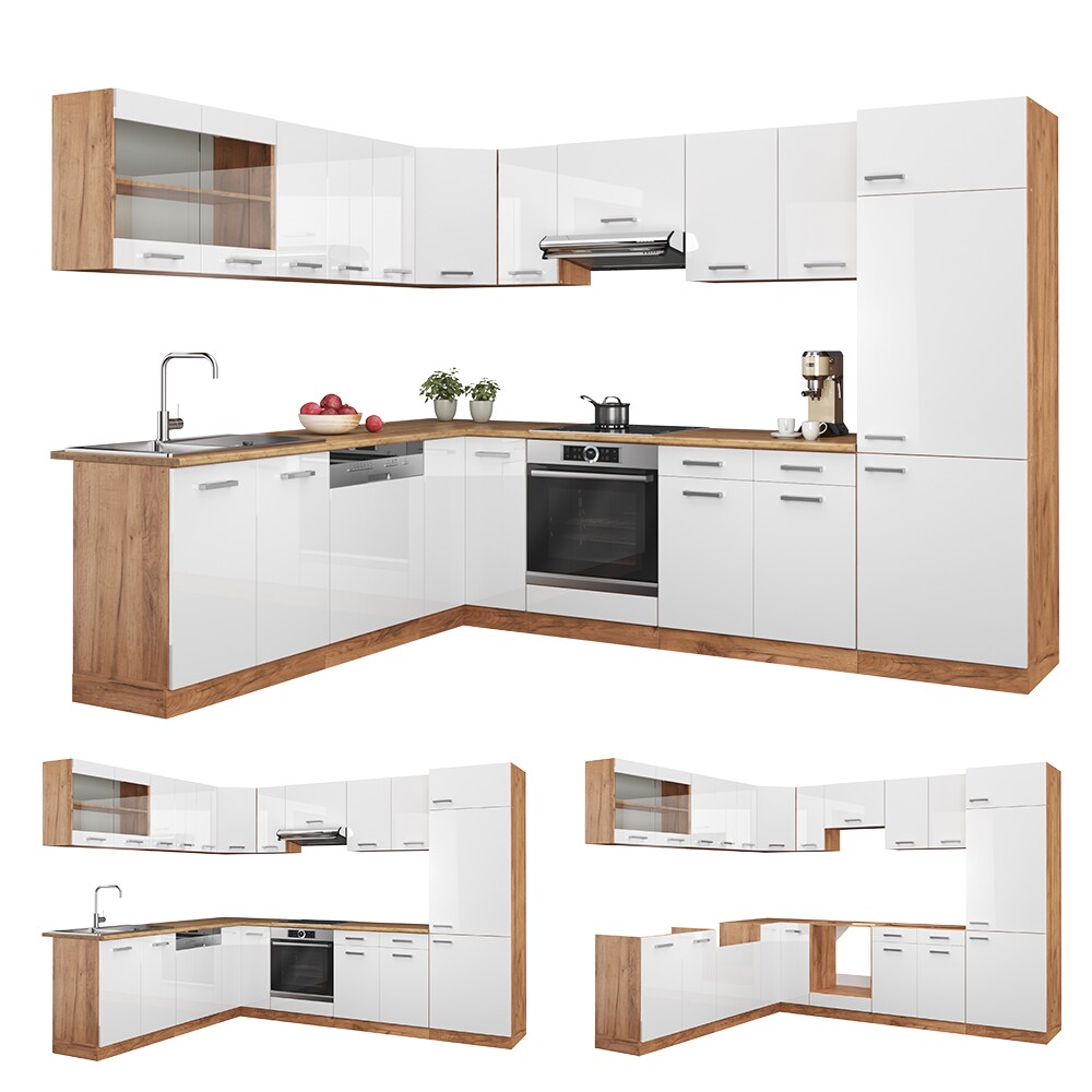 Vicco Küchenzeile Küchenblock Einbauküche R-Line Ecke 287 x 277 Front Weiß HGL
