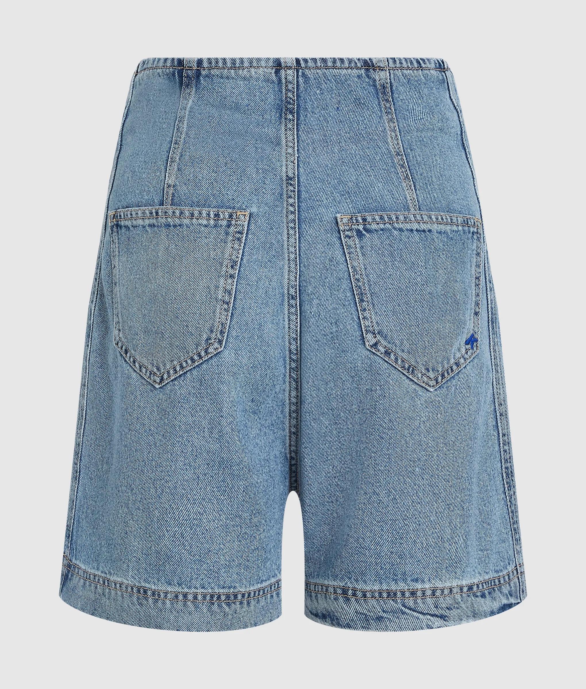Hoog uitgesneden denim met riem korte broek