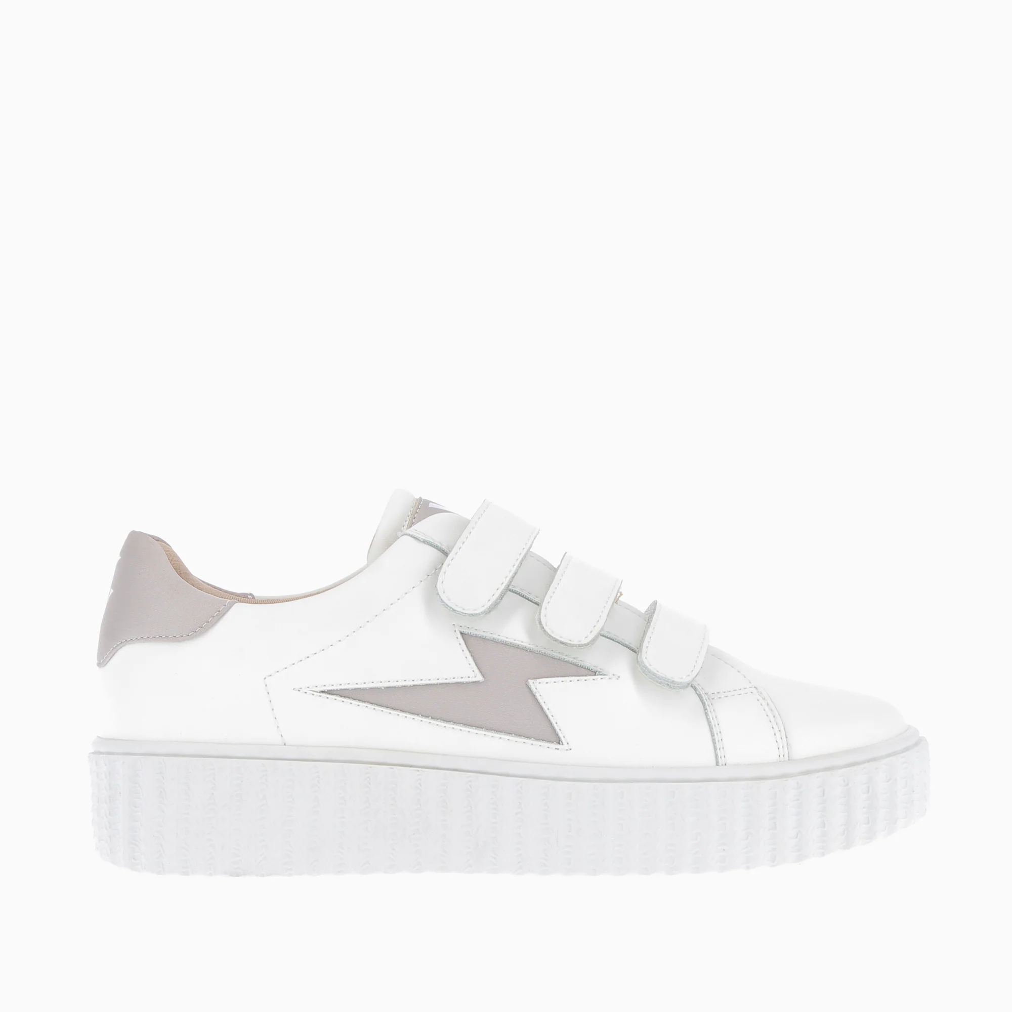 Sneakers-Baskets éclair Larissa blanches à détails en satin taupe
