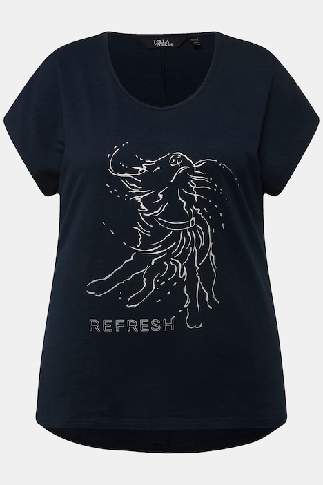 T-Shirt, Metallic-Tiermotiv, Oversized, Rundhals, Halbarm