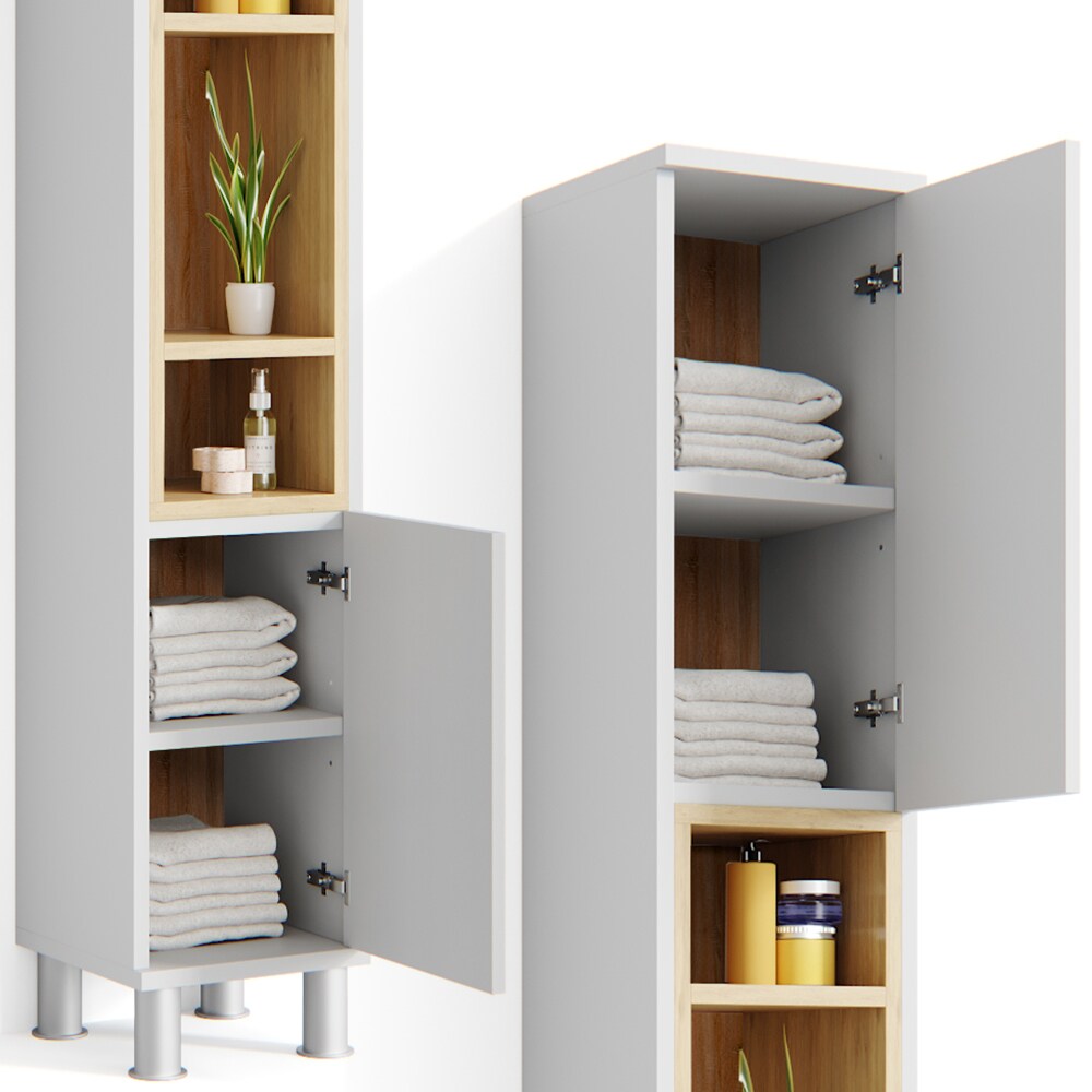 Vicco Badschrank Aquis Badezimmerschrank Hochschrank Bad Schrank EicheWeiß