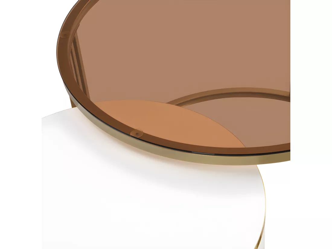 Lot de 2 tables basses gigognes avec 2 tiroirs - plateau en verre trempé Marron - Blanc