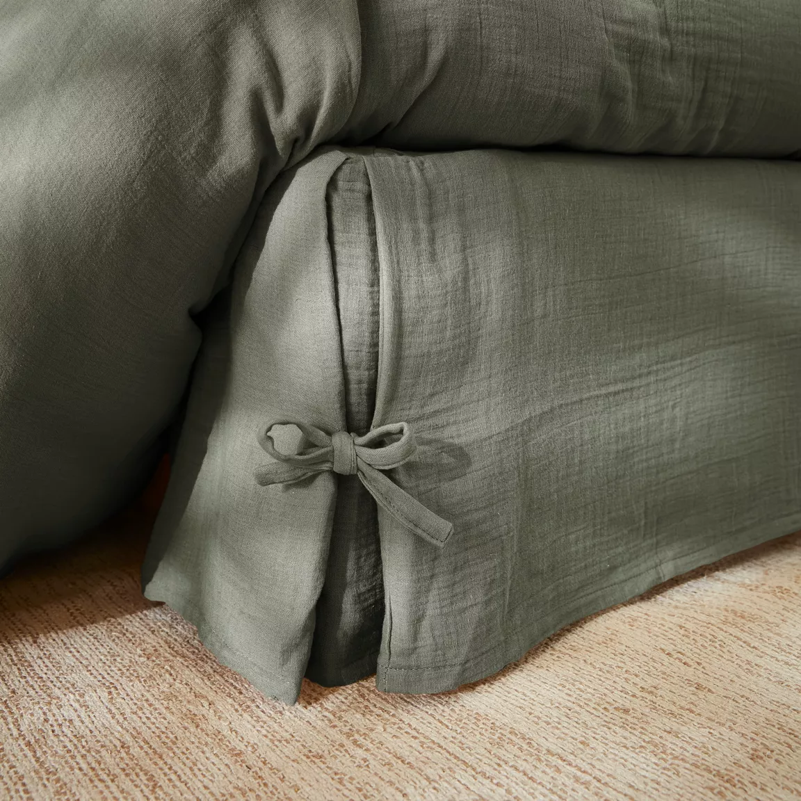 Cache-sommier Gaze de coton (90 x 190 cm) Gaïa Vert romarin