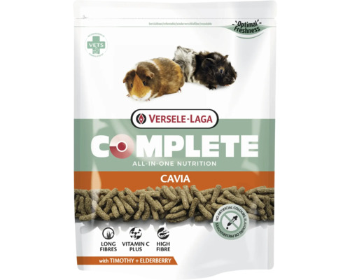 VERSELE-LAGA Complete Cavia knaagdiervoeding 500g geëxtrudeerde pellets met groenten (10% wortelen) hoog gehalte aan ruwe vezels (20%) voor cavia's in een vershoudzakje