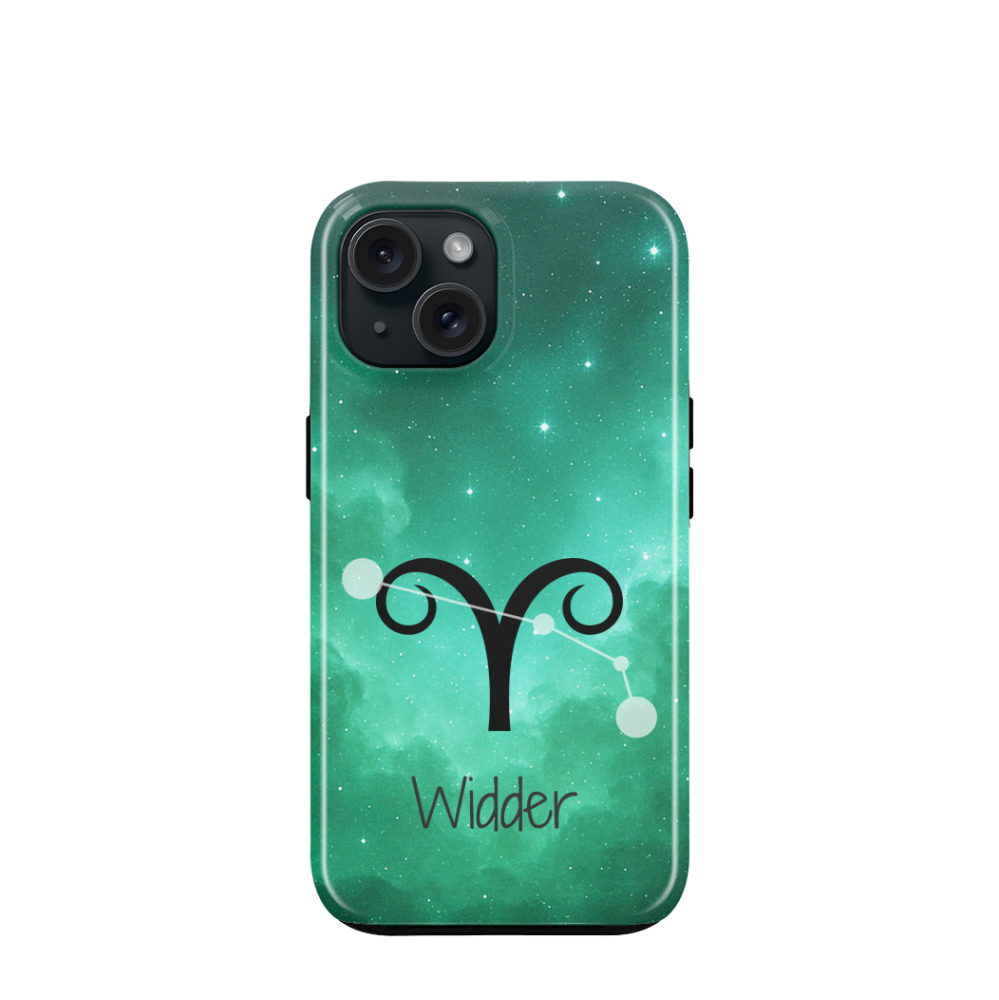 iPhone 15 Hybrid (Kunststoff / Gummi) Hülle Widder 2 - Grün