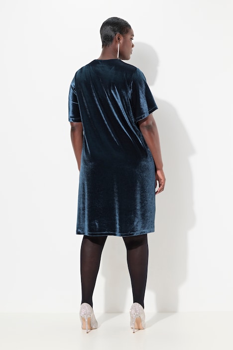 Samtkleid, A-Linie, Keyhole, Rundhals, Halbarm