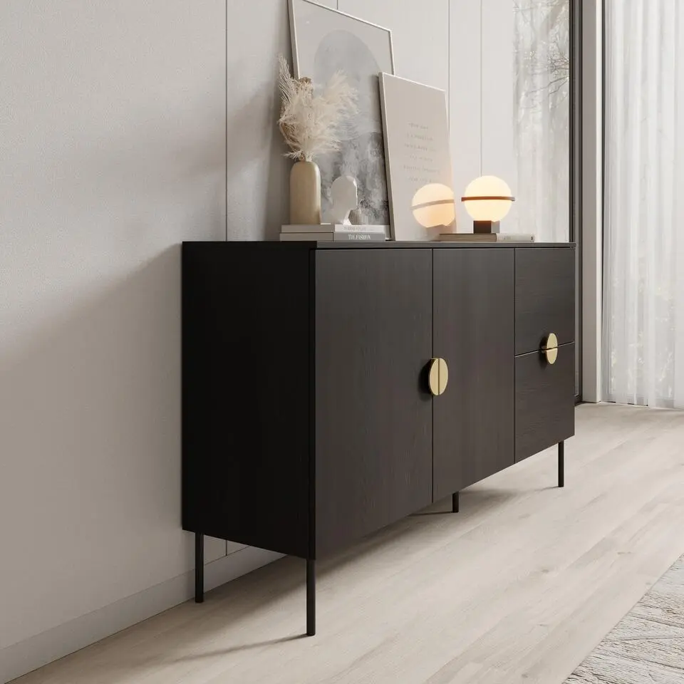 Meubella - Dressoir Monor - Zwart eiken - 160 cm