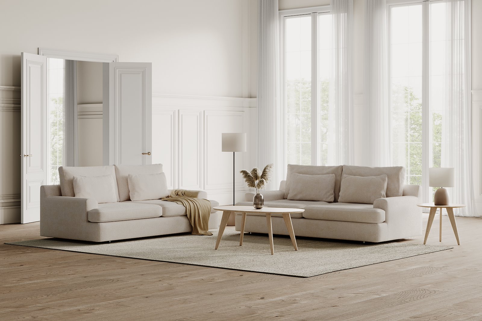 Roma 3-seter Tekstil Raven 24 Light Beige med sorte ben