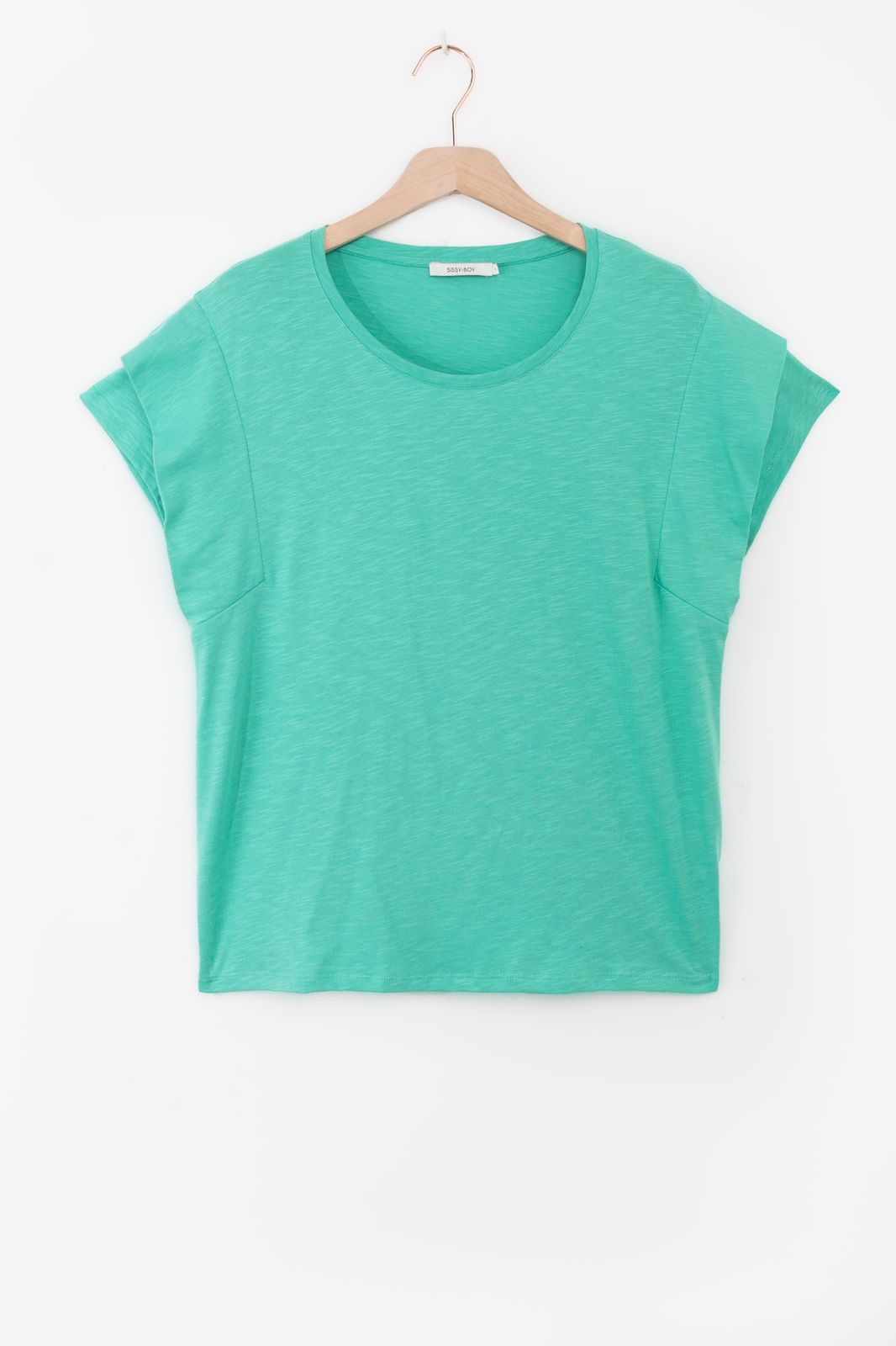 Turquoise T-shirt met schouderdetails