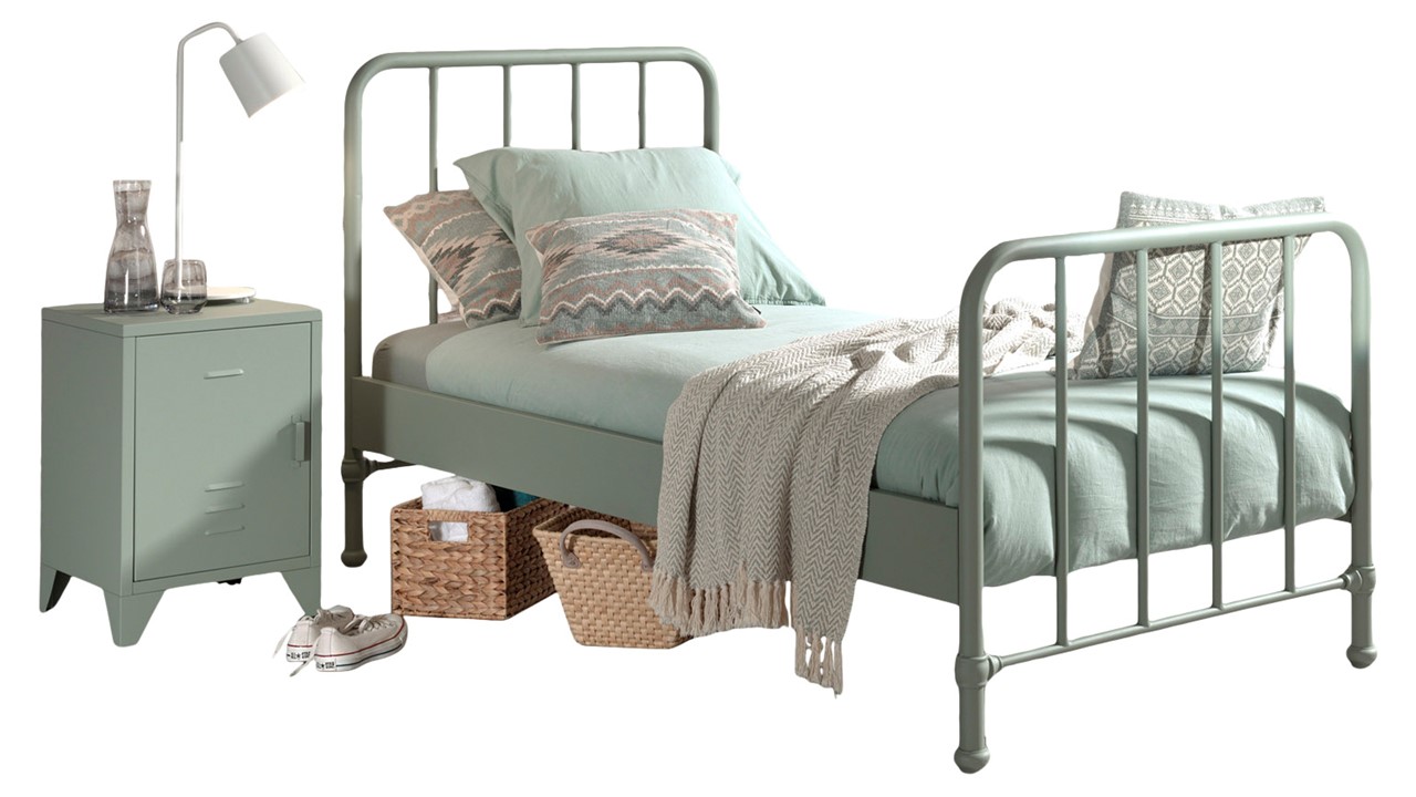Bed Bronxx met nachtkast olive