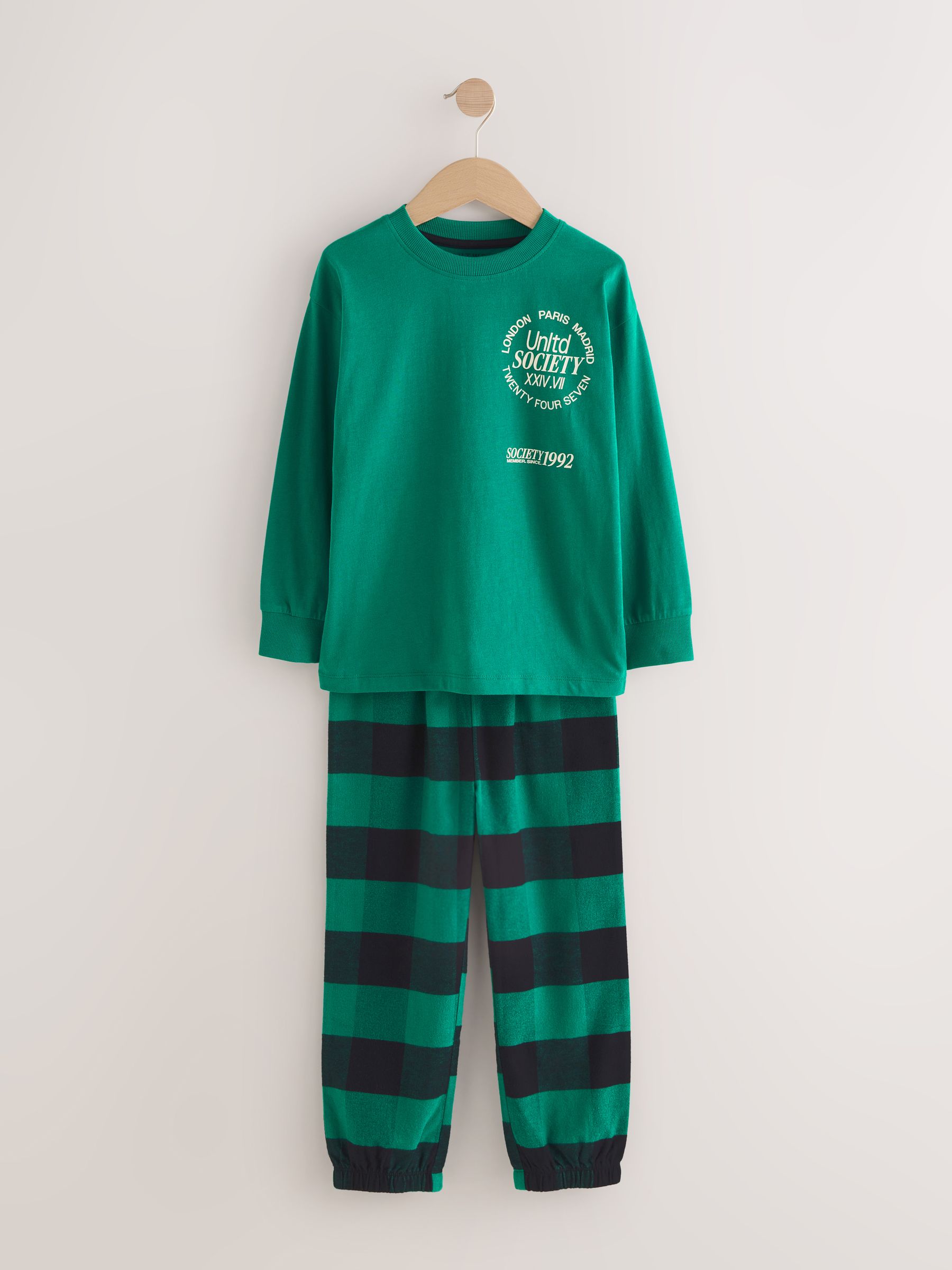 Zwart/groen/wit - Verpakking van 3 geweven geruite pyjama's (3-16 jr)