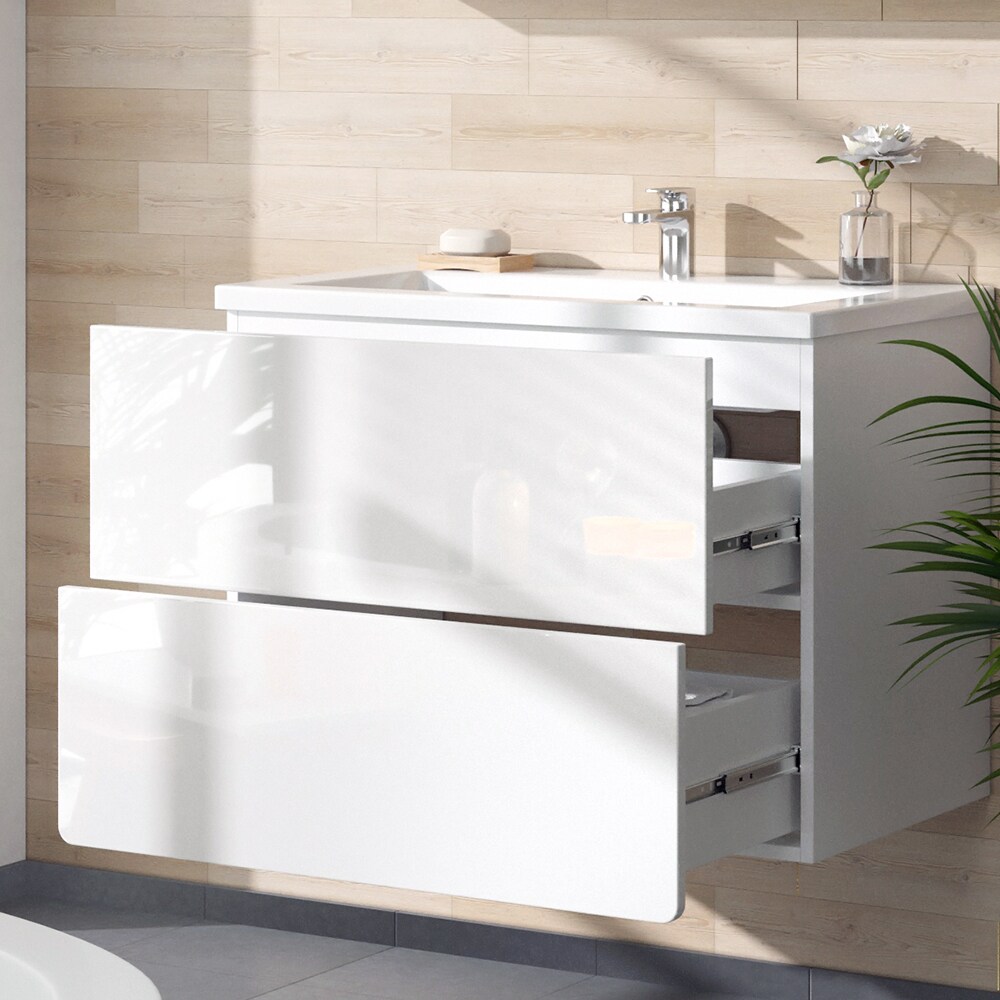 Vicco Badmöbel-Set Izan Weiß Hochglanz modern Waschtischunterschrank Waschbecken