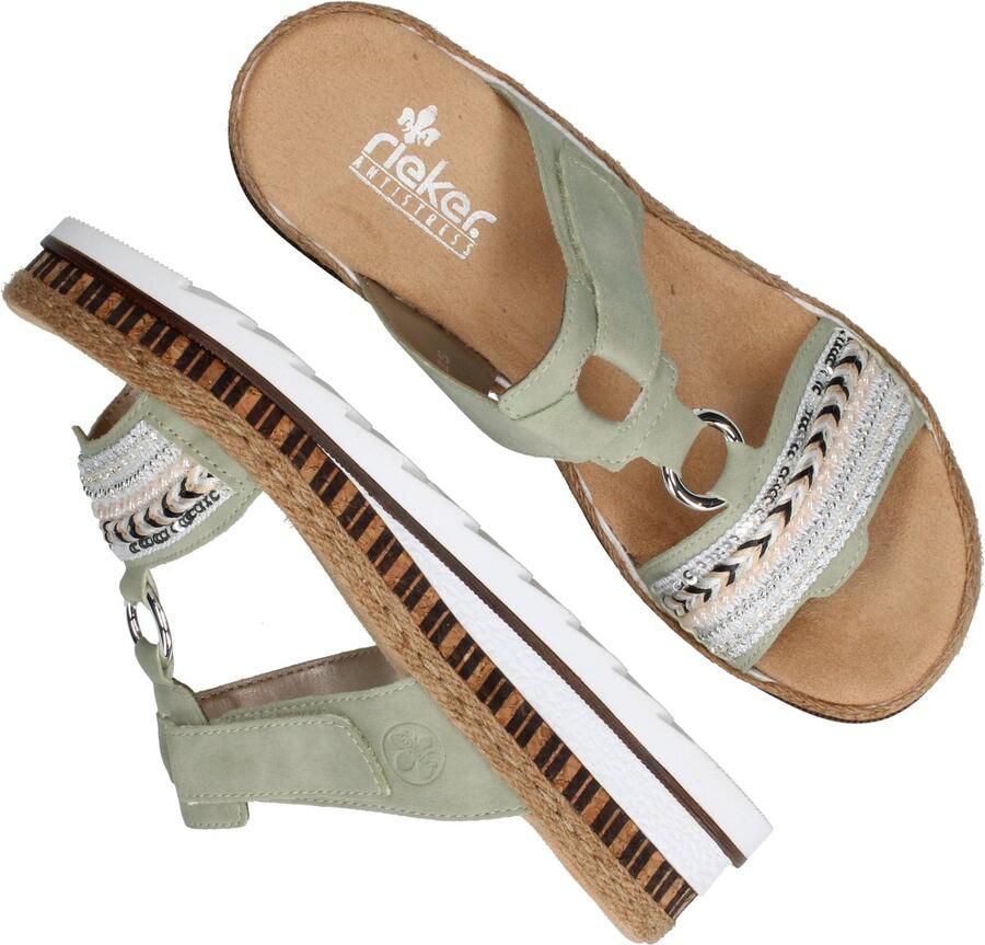 Rieker Slippers sleehak zomerschoen pantoffels met decoratieve kralen