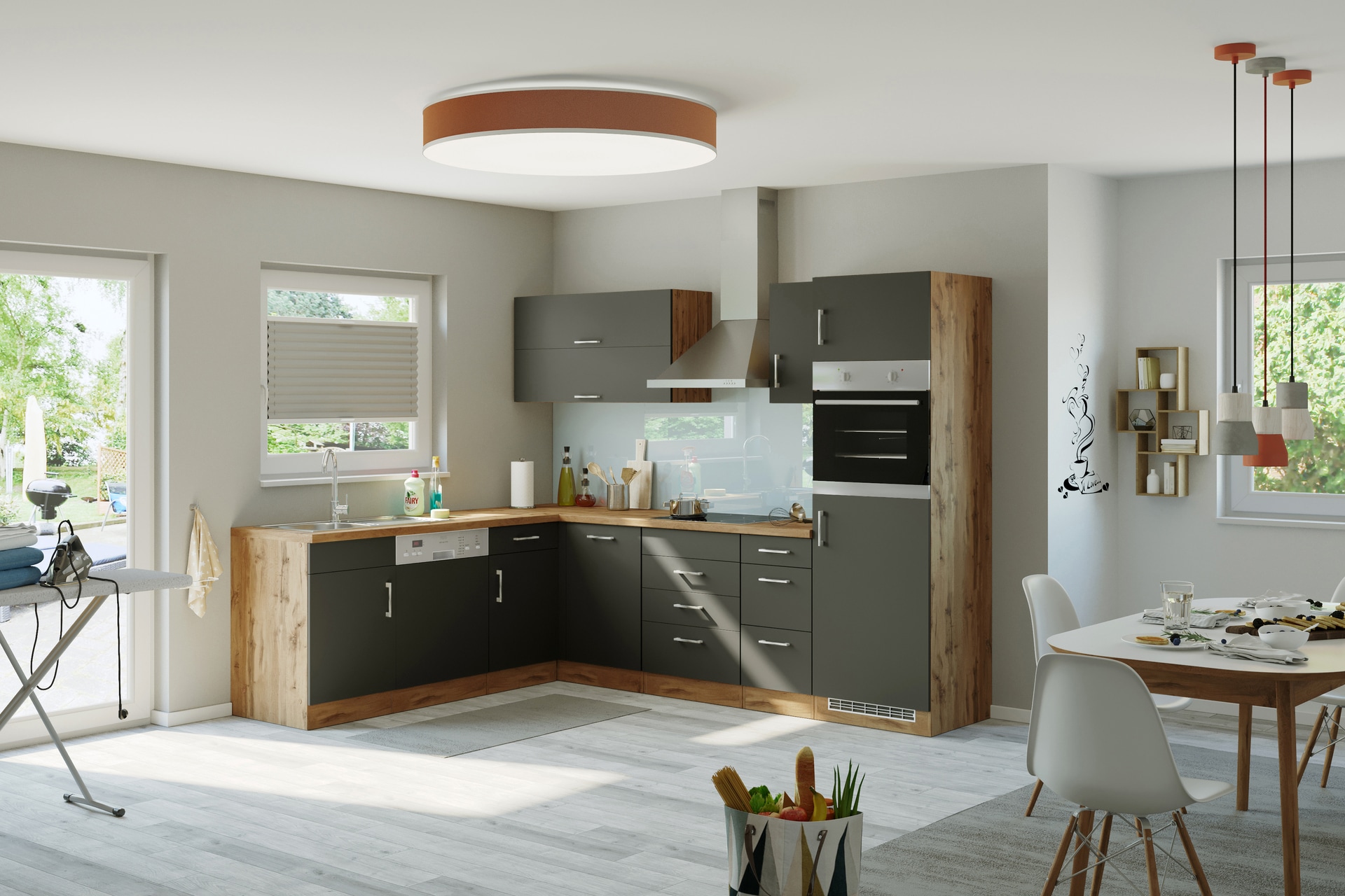 Winkelzeile Odense Anthrazit/Wotan-Eiche Dekor 210/270x200x60cm