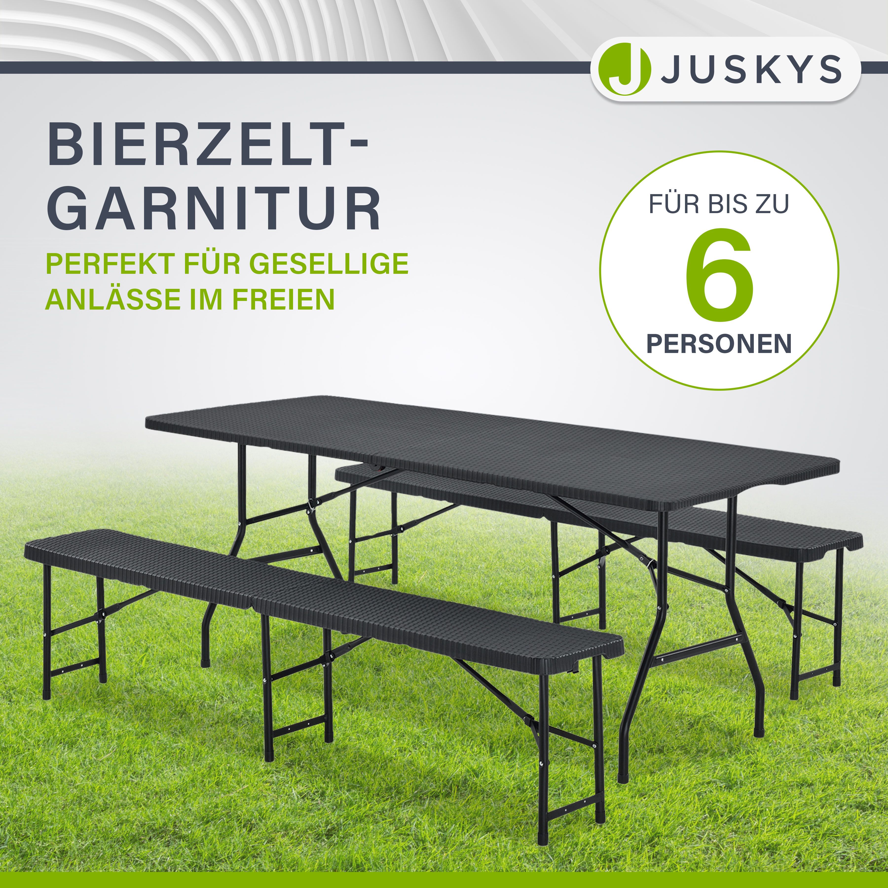 Juskys Bierzeltgarnitur Amberg 3-teilig & klappbar 180x74x74 cm Festzeltgarnitur Tisch & 2 Bänke