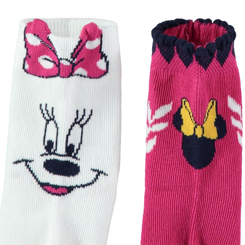 Lot de 2 paires de chaussettes assorties avec Minnie en jacquard - Fuchsia