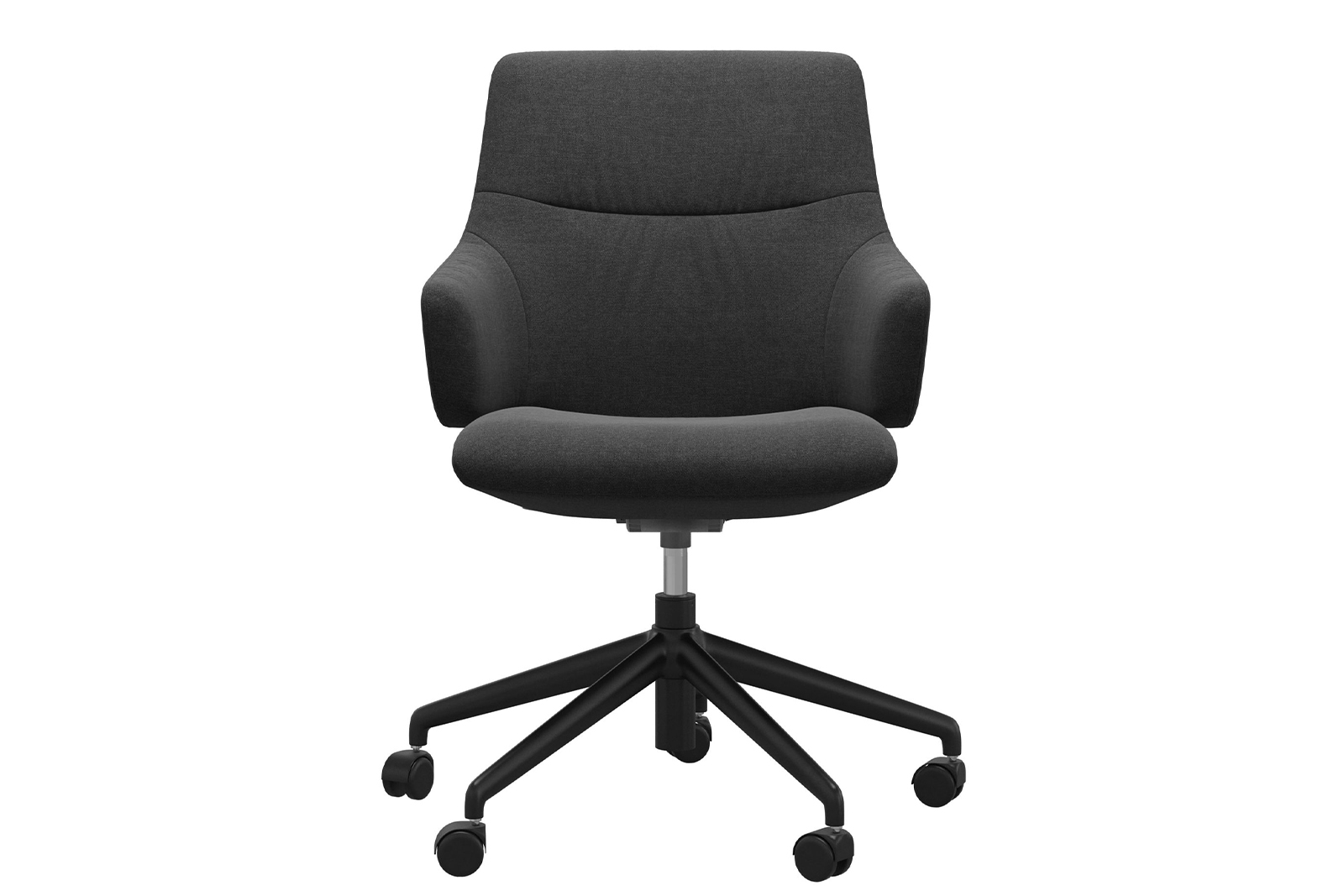 Mint kontorstol Lav stol i tekstil Dahlia Grey med arm og matt sort understell\n