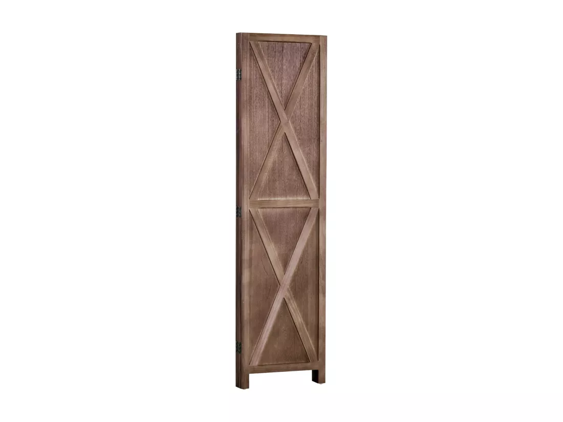 Paravent intérieur 4 panneaux style campagnard chic - séparateur de pièce avec croisillons - bois paulownia effet vieilli