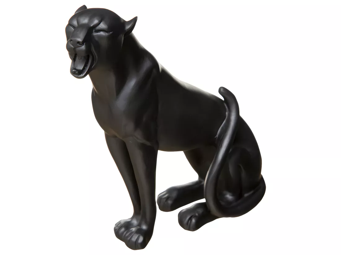 Statuette Léopard qui rugit en résine noir H 19.5 cm