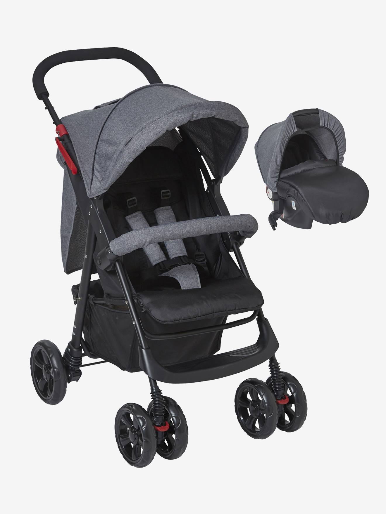 Conjunto Vertbaudet Primacity Duo: Cadeirinha de Bebê + Carrinho de Bebê, Cinza Mesclado Médio