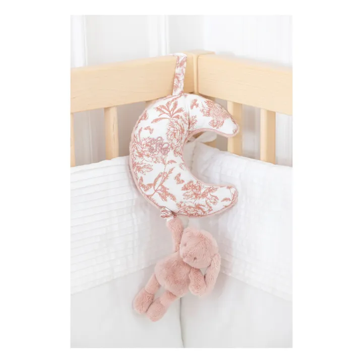 Tartine et Chocolat Mobile musical Augustin le lapin Toile de Jouy | Rose pêche
