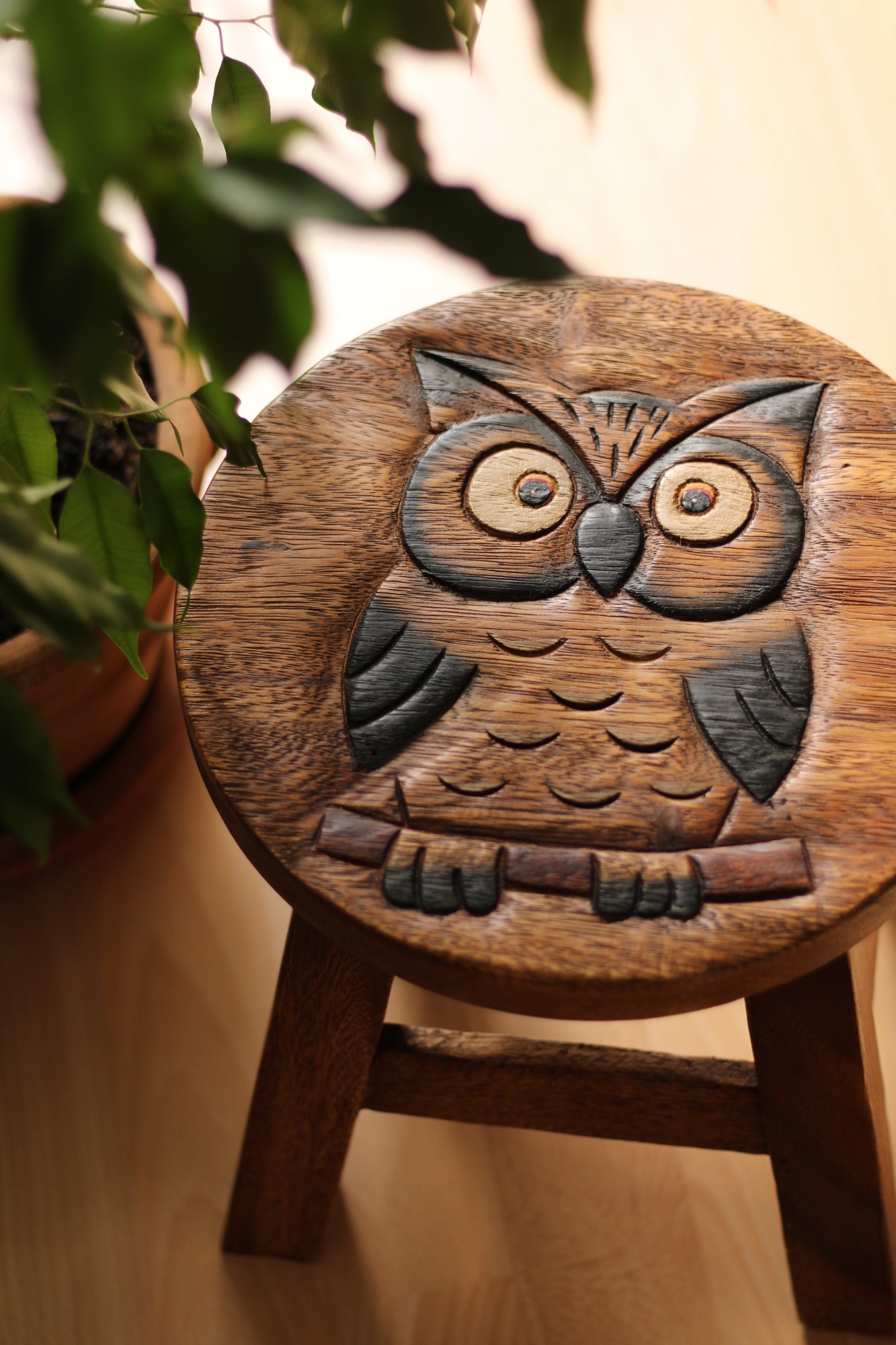 Hocker mit Motiv 'Eule', natur, Ø 25 cm, H 25 cm von fischer's lagerhaus
