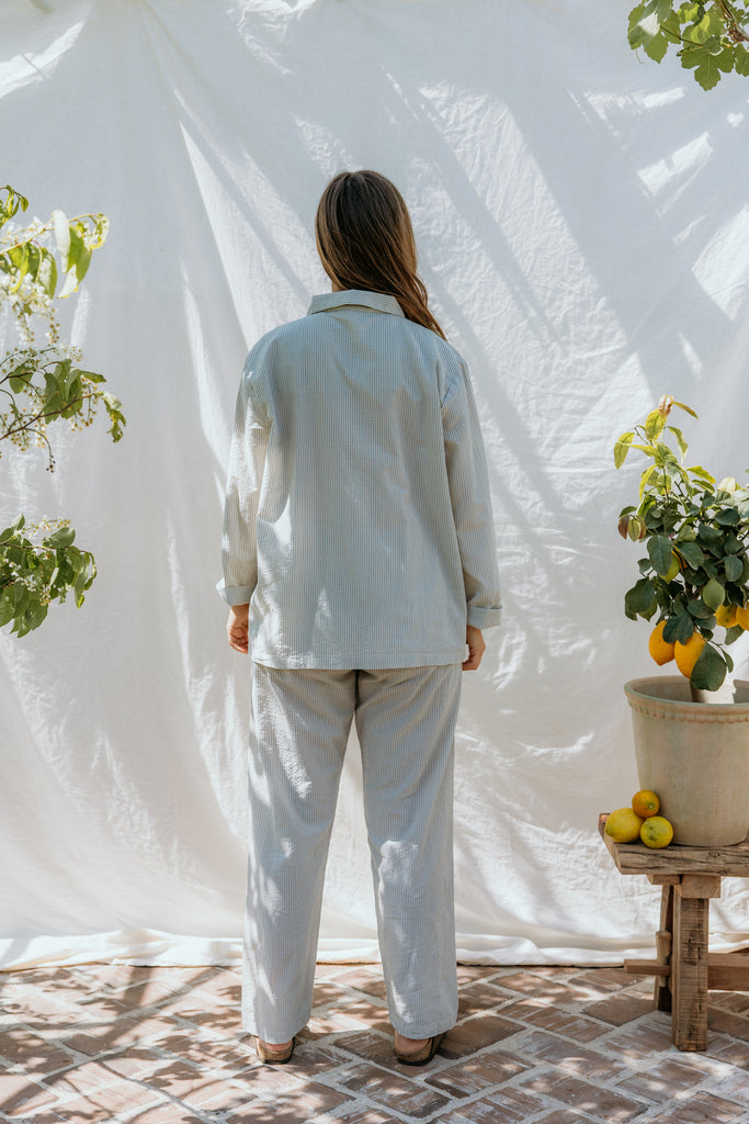 Pajama Set W, Pyjamassæt - Blue Stone Stripe