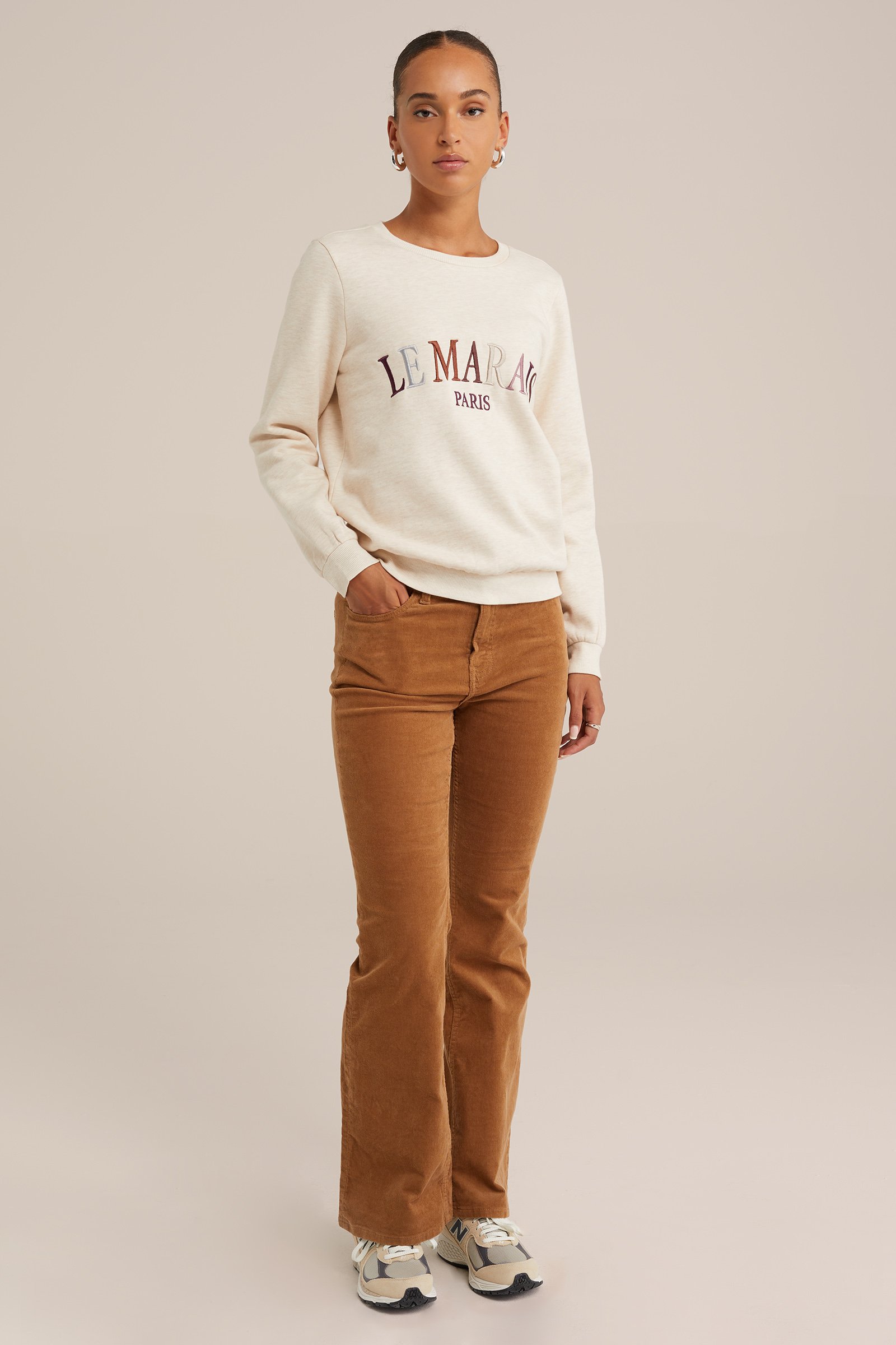 sweater met embroidery WE Fashion Beige