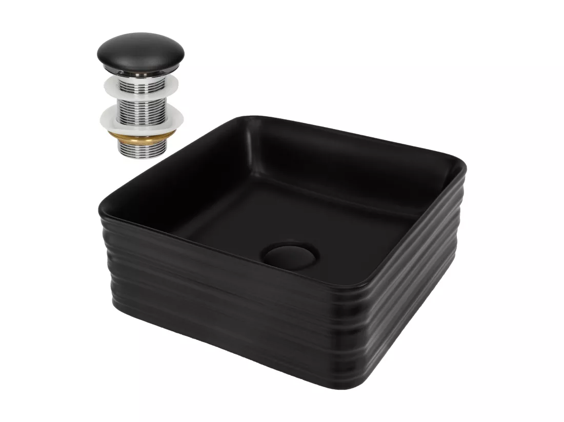 Vasque à poser en céramique noir lavabo avec garniture de vidage noir 390x150 mm