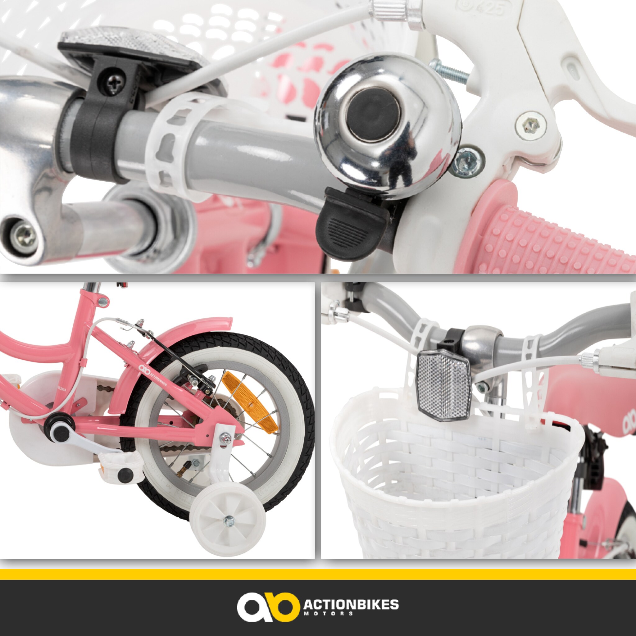 Actionbikes Kinderfahrrad Starlight 12 Zoll, Rosa, Stützräder, Fahrradkorb, Klingel, Kettenschutz (Classic)