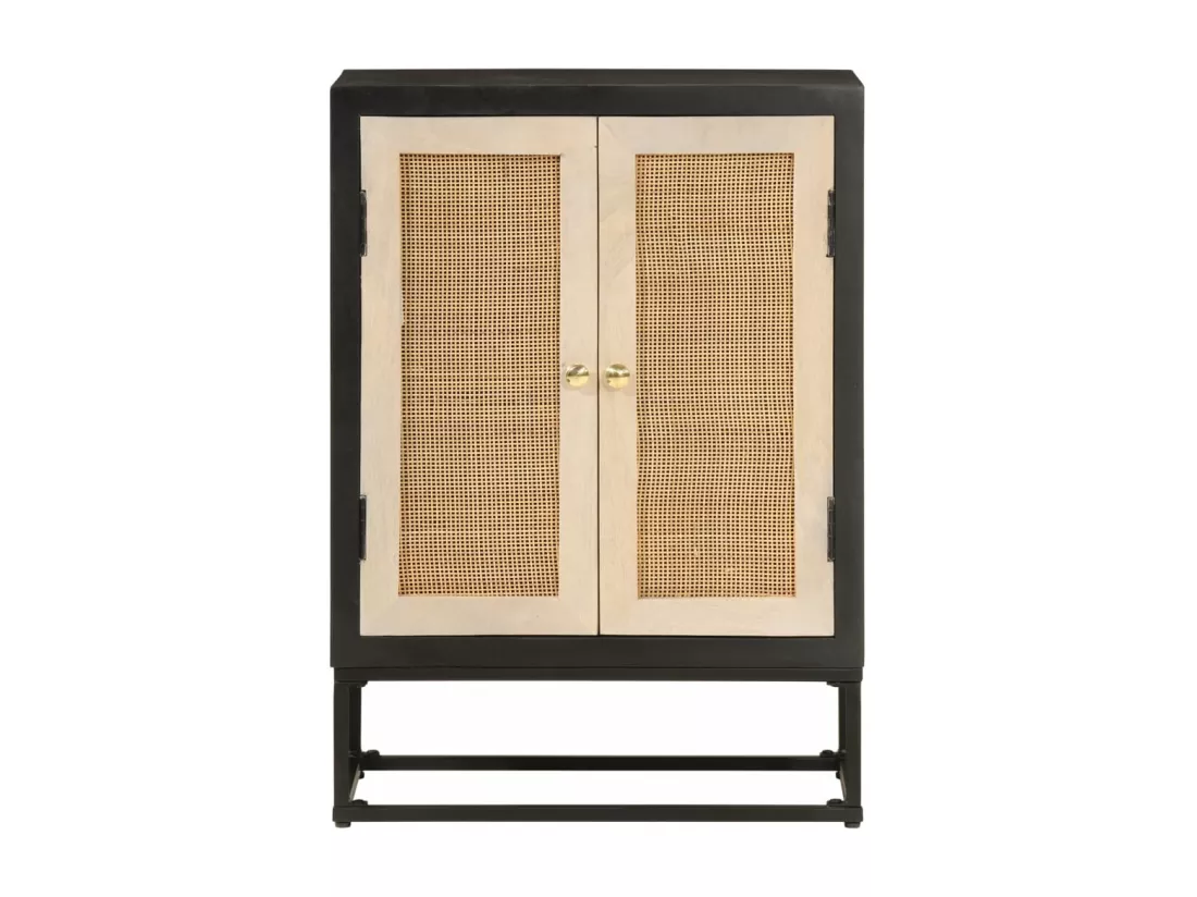 Buffet noir 55x30x76 cm bois massif de manguier et fer